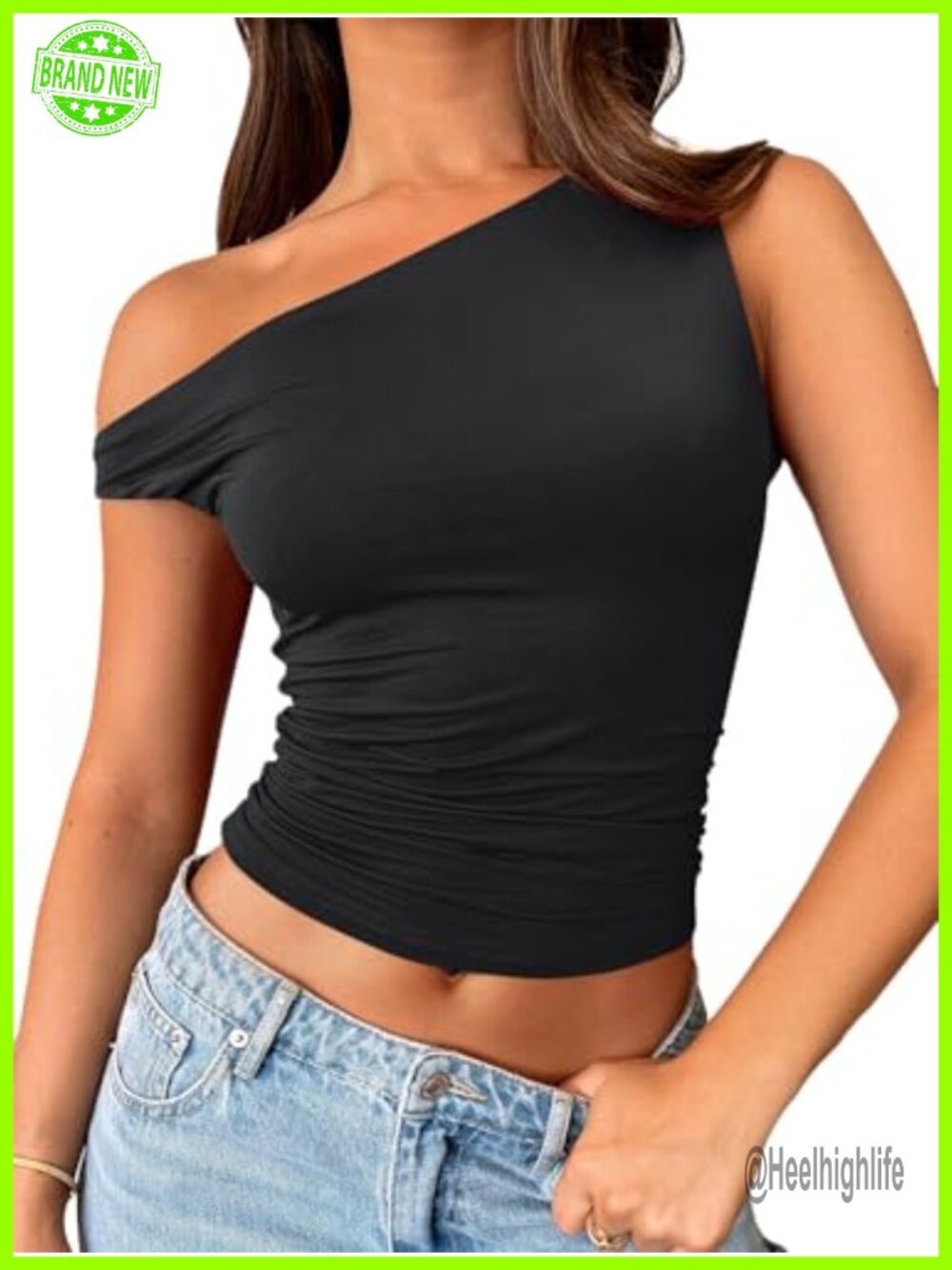 Off Shoulder Crop Tank Top Asymmetrical Going Out Y2K Slim Fit Top